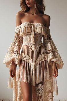 Boho Glam Style, Elements Outfit, Vestido Boho Chic, Look Boho Chic, Bohemian Style Clothing, Macrame Dress, Estilo Hippie, Boho Style Outfits, Crochet Clothing And Accessories