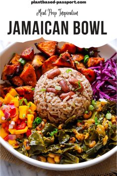 a bowl filled with rice and vegetables on top of a table