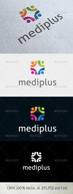 the logo for medplus medical is shown in three different colors and font styles