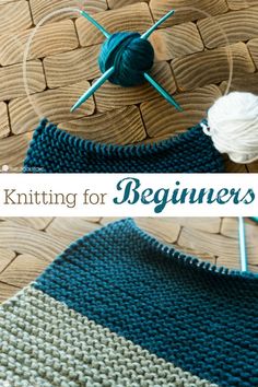 the knitting for beginners book is shown with yarn and needles on top of it