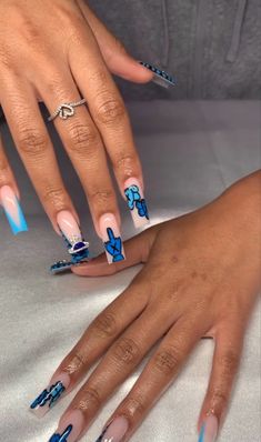 Unique Acrylic Nail Designs, Acrylic Nail Designs Coffin, White Glitter Nails, Blue And White Nails, Quinceanera Nails, Home Nail Salon, Gel Toe Nails