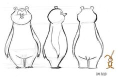 three cartoon animals standing next to each other