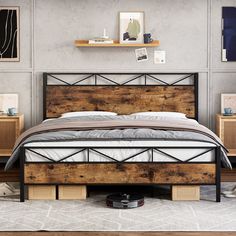 a bed that is made with wood and metal