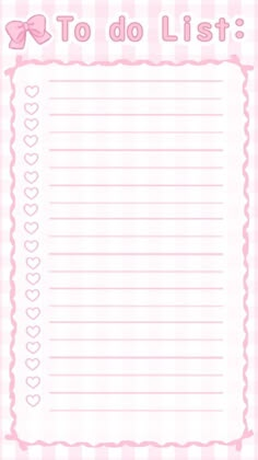 a pink to do list with hearts and bows on the border, in front of a gingham checkered background