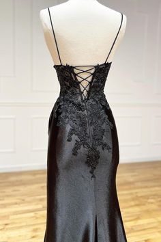 Black Lace Formal Dress, Black Lace Evening Dress, Lace Long Prom Dress, Spaghetti Strap Prom Dress, Lace Formal Dress, Black Dress Formal, Black Prom Dress, Black Prom