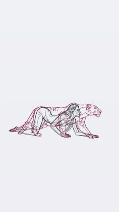 a drawing of a running leopard on a white background with pink lines in the shape of a woman's body