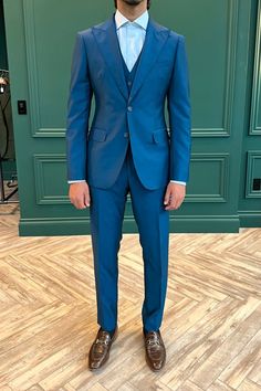 Blue three piece plain suit Blue Three Piece Suit, Three Piece Suit