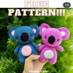 two crocheted koala bears sitting next to each other with the caption free pattern