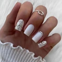 Nagel Tips, Colorful Nails, White Nail Designs, Nails Diy, New Nail Art, Stick On Nails, Beauty Nail, Rhinestone Designs, False Nail