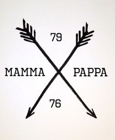 two arrows pointing in opposite directions with the words mamma papa 76