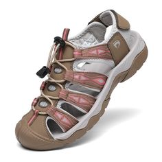 PRICES MAY VARY. QUICK-DRY UPPER: This athletic sandals with webbing upper is extremely durable, tear resistant and quick drying. ADJUSTABLE: Shoelaces and bungee closure design can adjust the tightness of the sandals. Hook-and-loop strap at back provides a secure fit while offering quick and easy on. CLOSED TOE DESIGN: Closed Toe design helps you to avoid the hurt and injury to the toes, let you feel more secure when walking. A cushioned midsole provide an ultra-comfortable fit. ANTI-SKID OUTSO Casual Summer Sandals, Athletic Sandals, Water Sandals, Summer Water, Hiking Sandals, Walking Sandals, Hiking Women, Sport Sandals, Elastic Laces