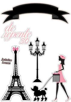 the eiffel tower with a woman walking her dog in paris, france illustration