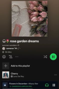 an iphone screen with the text rose garden dreams on it and flowers next to it