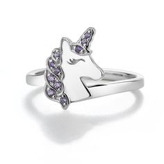 Sterling Silver baby ring featuring an adorable unicorn with purple sparkling CZs.  This kids ring makes a special keepsake gift, wonderful birthday gift or little girls, and toddlers.  Ring available in sizes 2-5 and comes in an adorable black velvet heart box. Matching Jewelry Available: Earrings:  https://etsy.me/3W18RSn Necklace:  https://etsy.me/3FDpC0Q Bracelet:  https://etsy.me/3h8qf9g FREE SHIPPING ON STANDARD ORDERS - Ships within 1 business day! Kids Ring Set, Purple Hypoallergenic Jewelry For Birthday, Cute Silver Rings For Birthday, Kid Rings, Kids Ring, Unicorn Stuff, Unicorn Ring, Custom Engraved Bracelet, Baby Ring