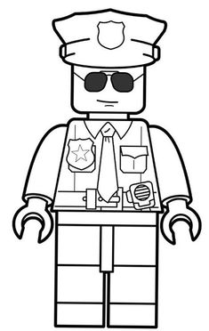 the lego police man is wearing sunglasses and a hat with his hands in his pockets