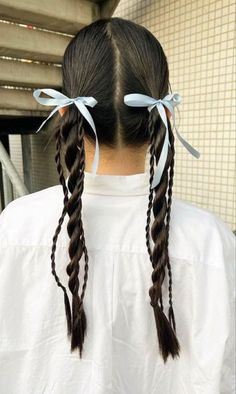 Pigtail Plaits Hairstyles, Pigtail Plaits, Bartending Hairstyles, 2 Plaits, Hot Weather Hairstyles, Bow Hairstyle