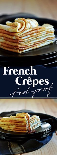 french crepes are stacked on top of each other