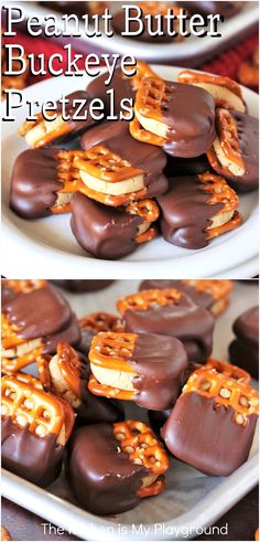 Pile of Peanut Butter Buckeye Pretzels made with square waffle pretzel snaps Buckeye Pretzels, Pretzel Twist, Peanut Butter Buckeyes, Buckeyes Recipe, Peanut Butter Snacks, Peanut Butter Pretzel, Christmas Gifting, Candy Recipes Homemade