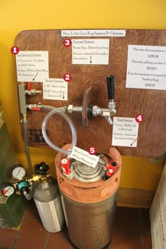 a water heater is shown with instructions on the back wall and above it are several different types of equipment