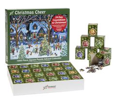 the christmas cheer jigsaw puzzle is in its box and it's ready to be opened