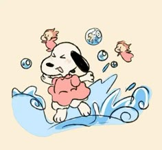 a drawing of a dog playing with bubbles