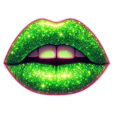 a green lip with glitter on it