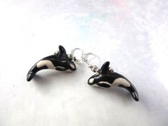 #handmade #animals #gifts #gwynstone Whale Earrings, Earrings Ceramic, Ocean Earrings, Beautiful Beaded Jewelry, Orca Whale, Hand Painted Earrings, Killer Whale, Painted Earrings, Ceramic Earring