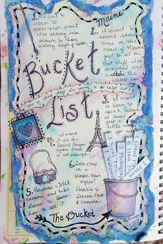 an iphone photo with the words bucket list written on it, and pictures of items from different places around the world