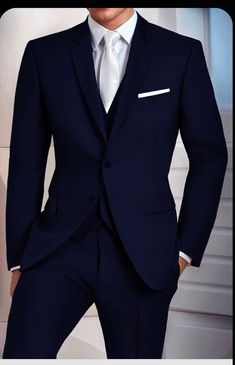 Mens Navy Suit, Terno Slim, A Man In A Suit, Dark Blue Suit, Stylish Mens Suits, Man In A Suit, Blue Suit Men, Blue Suit Wedding, Wedding Suits Groom