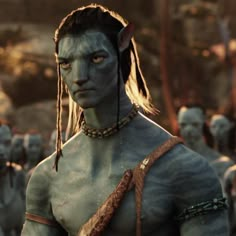 an avatar from the movie avatars is standing in front of many other avatars