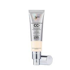 Discover the #1 prestige CC Cream in America*! CC+ Cream with SPF 50+ works beautifully as your full-coverage foundation, hydrating anti-aging serum and SPF 50+ physical sunscreen. Your multitasking beauty miracle provides clinically tested hydration while diffusing the look of skin imperfections for flawless-looking coverage that won’t crease or crack. Infused with hydrolyzed collagen, peptides, niacin, hyaluronic acid, antioxidants and vitamins, this skin-loving full-coverage foundation reduce Spf Foundation, Color Correcting Cream, It Cosmetics Cc Cream, Foundation With Spf, Physical Sunscreen, Color Correcting, Perfect Complexion, Dark Circles Under Eyes, Full Coverage Foundation