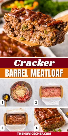 the steps to make crocker barrel meatloaf are shown in this collage