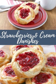 strawberry cream danishes on a red plate