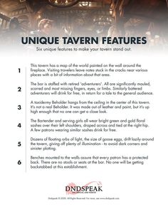 the back cover of an article about unique tavern features, including text and pictures on it