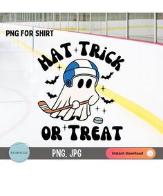 an image of a cartoon character playing hockey on the ice rink with bat trick or treat