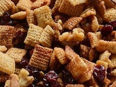 close up view of cranberry chex mix