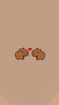 two brown bears are facing each other with a red heart in the middle of them