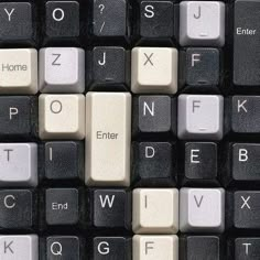 the keyboard is black and white with letters on it