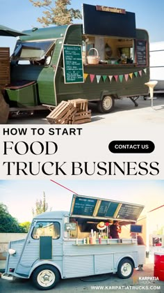 the food truck is parked in front of a building with an advertisement on it that says, how to start food truck business