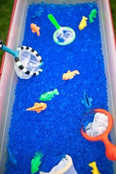 a plastic tray filled with lots of toys