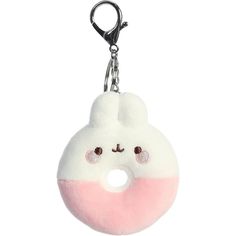 a white and pink donut shaped keychain