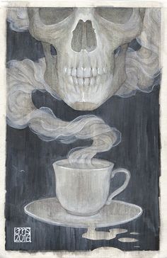 a.m.sartor illustration “Secret Recipe” ink, gouache, pastel, colored pencil 5X8″ Created for “Secrets” challenge, part of the Month of Fear 2016 Unwanted guests are often served the traditional family brew Skeleton Painting, Traditional Family, Painting Gouache, Secret Recipe, Colored Pencil, Colored Pencils, Beautiful Art, Lion Sculpture, Pencil