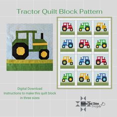 the tractor quilt block pattern is shown