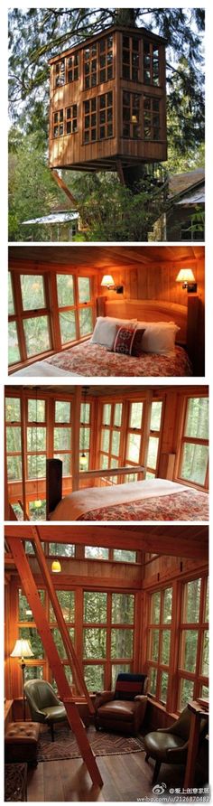 the inside and outside of a tree house