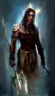 a digital painting of a man holding two swords