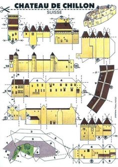 the paper model of chateau de chillon is shown with instructions to make it look like it