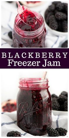 blackberry freezer jam in a jar with berries