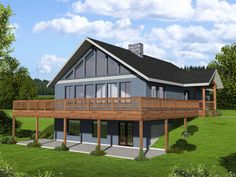 this is an artist's rendering of a house in the woods with decking