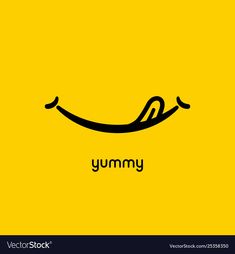 the word yummy is written in black on a yellow background with an image of a banana