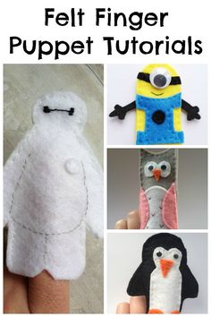 felt finger puppets for kids to make with their hands and fingers, including an owl, penguin